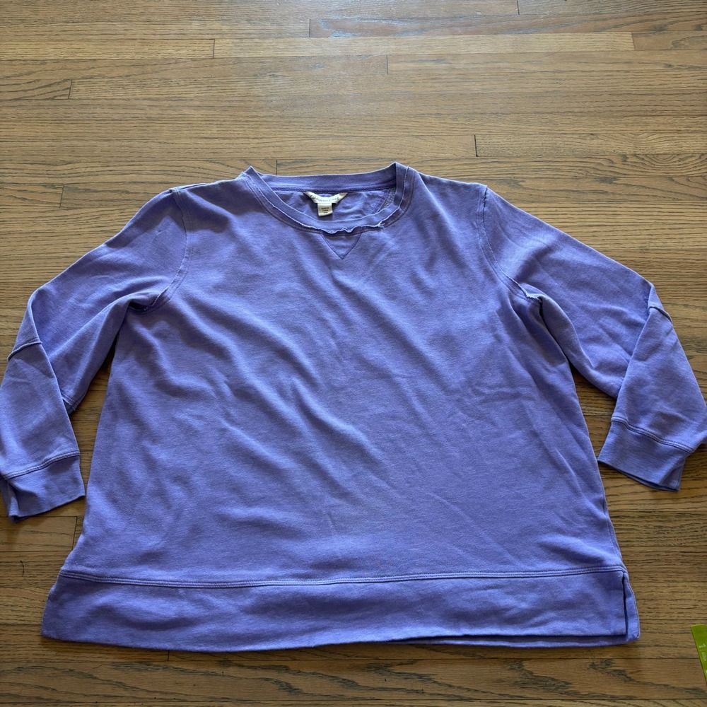 Coldwater Creek Womens Purple Raw Hem Long Sleeve Sweatshirt PM Petite Medium